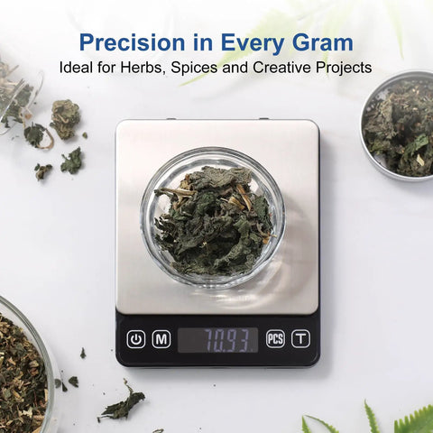 Pro Grade Digital Kitchen Scale 0.01g Resolution 500g Capacity With Backlit LCD Display weighing herbs