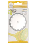 Packaging of 2.25 Inch Scalloped Circle Punch For Scrapbooks And Card Making, Large White Craft Punch displayed in a clear box.