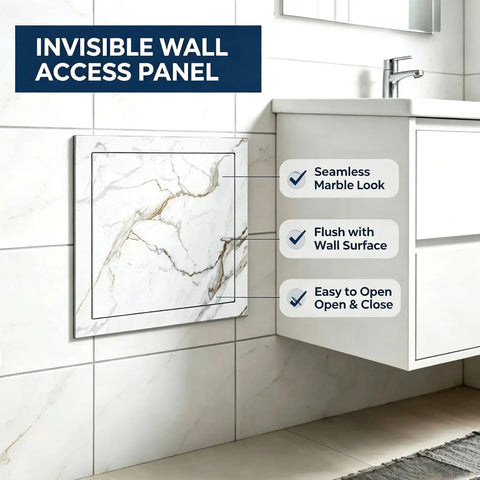 Aluminum Alloy Press To Open Drywall Access Panel Invisible Hidden Wall Cover For Swift Maintenance And Concealed Junction Boxes With Zero Tools Required No Sweat Operation Clean Style flush with wall surface and seamless marble look.