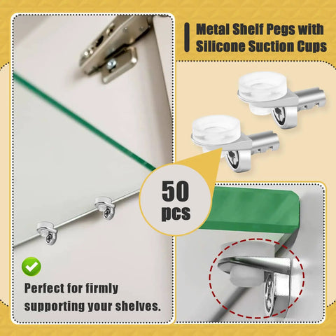 Beefy 5mm Shelf Pins Set of 50 With Silicone Suction Cups, Rust Resistant Cabinet Shelf Pegs for Sturdy Kitchen and Furniture Shelves