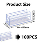 Product size diagram of 100 Pack Self Adhesive Sneeze Guard Clips with measurements for clear acrylic sign holders.