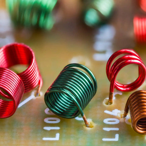 Close-up of colorful coils on Double Sided FR4 Copper Clad PCB Boards 150mm By 100mm 2mm Thick Pack Of 2 Great For Hobbyists Etching And Circuit Prototyping DIY Electronics Projects
