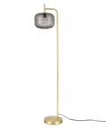 Etched Glass Floor Lamp With Brushed Brass Finish Smoke, Retro Vibe Meets Mid Century Modern Style, Slim Stem Design