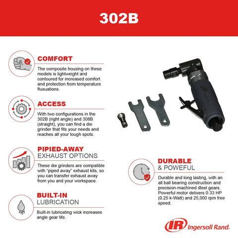 Compact Right Angle Pneumatic Die Grinder With 1/4 Inch Collet And 20000 Rpm Motor image showing included accessories and features.