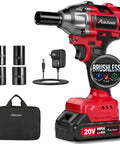 Brushless 1/2-Inch Impact Wrench With 450 Nm Max Torque, 332 Ft-Lbs, 20V Cordless Tool With 2 Speeds, 2.0Ah Battery, LED Light, 4-Piece Socket Set, Charger And Carry Bag