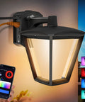 Smart Outdoor Wall Lantern With GFCI Outlet RGBW Color Changing Porch Light App Control And Alexa Compatible Music Sync