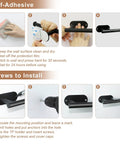 2 Pack Black Wall Mount Toilet Paper Holder installation guide with adhesive and screws, step-by-step illustration