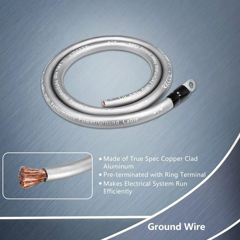 Heavy Duty Big 3 Power Upgrade Kit, 1/0 Gauge Main Cable And Ground Strap For Whips And Rigs. Premium Copper Build with flexible ground wire.