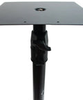 Close-up of Heavy Duty Tubular Steel Studio Monitor Speaker Stands Pair With Adjustable Height, Bookshelf Speaker Stands.