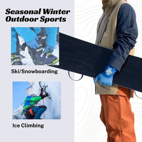 Person holding snowboard wearing Temres 282 Waterproof Insulated Winter Work Gloves With Breathable Polyurethane Coating.