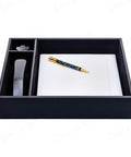 Classic Black Leather Conference Room Organizer Tray for Executive Desks and Boardrooms Keeps Supplies Sorted Protects Desk Surface Luxury Office Accessory for Meetings Prep and Boss Level Organization with pen and notepad
