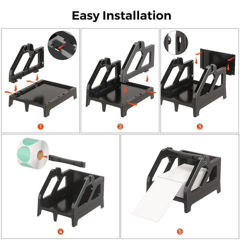Installation steps of Heavy Duty Pro Grade Label Holder For Rolls And Fan Fold Labels Compatible With Most Desktop Thermal Printers.
