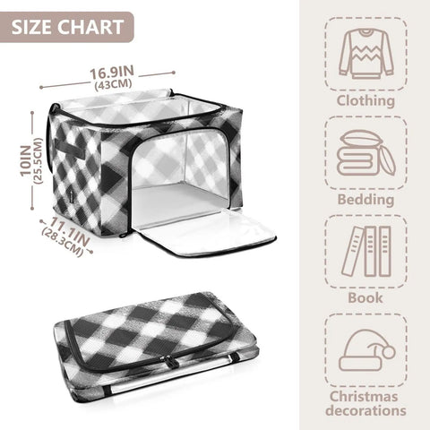 Totally Slick Foldable Storage Bin With Clear Vinyl Window And Reinforced Steel Frame Dual Zippered Openings For Hassle Free Access checkered pattern size chart.