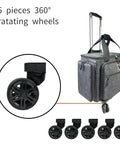 Rolling Sewing Machine Bag With Five 360 Degree Rotating Wheels And Hard Bottom Pad, showing wheels and carrying handle