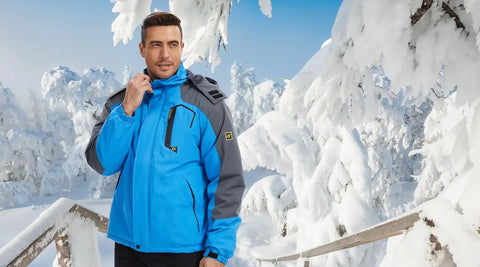 Man wearing Dope Waterproof Ski Jacket For Winter Weather Windproof Snowboard Coat With Removable Hood And Cuffs, Large, Blue