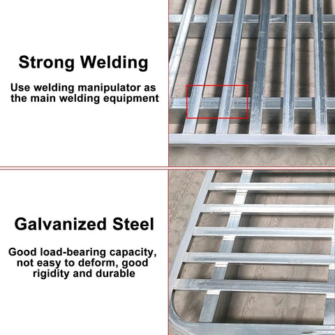 Rugged As Nails Steel Forklift Pallets Built Heavy Duty For Warehouse Storage Platform With Sure Grip Anti Slip Metal Grid showing strong welding and galvanized steel.