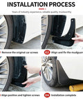 Installation process of Heavy Duty Mud Flaps For Tesla Cybertruck showing steps to mount splash guards on vehicle.