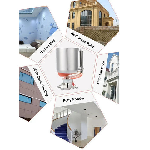 Heavy Duty Pneumatic Stucco Cement Sprayer Hopper With Stainless Steel Body used for various coatings like stone paint and putty.