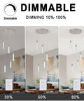 Five-Light Crystal Bubble Pendant Lights For Kitchen Island In Brushed Nickel, Integrated 40W LED, dimming levels displayed