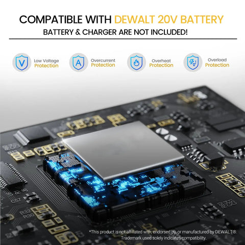 Close-up of circuit board showing compatibility with DeWalt 20V battery for 100W Cordless Hot Glue Gun Works With 20V Max Battery Tool Only High Temp Glue Gun With Fast Preheat 3 To 5 Minutes Includes 20 Full Size Glue Sticks Great For Arts Crafts DIY Festival Decor School Home Repair