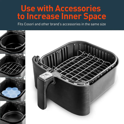 Replacement 5.8 Quart Air Fryer Basket For CP158 AF CS158 AF CO158 AF Models with grill rack dishwasher safe Prop 65 compliant