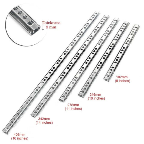 Side Mount Ball Bearing Drawer Rails Built Tough Heavy Duty Telescopic Slides For Smooth Quiet Opening Detachable Snap On Design Fits 7 To 16 Inch Drawers Steel Furniture Hardware Fittings in various lengths shown