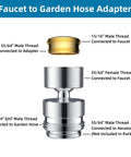 Sink Faucet To Garden Hose Adapter With 360 Degree Swivel Chrome Finish, 55 64 Inch Female Thread To Three Quarter Inch Male Hose Thread, Faucet Aerator Attachment For Hose Hookups, Easy Install, Durable Brass Build, Extra Male Adapter Included, chrome brass adapter parts
