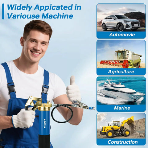 Worker holding Upgraded 0.53 Inch Grease Gun Coupler Kit With Locking And Leakproof 12000 PSI Tip Set, suitable for various machinery.
