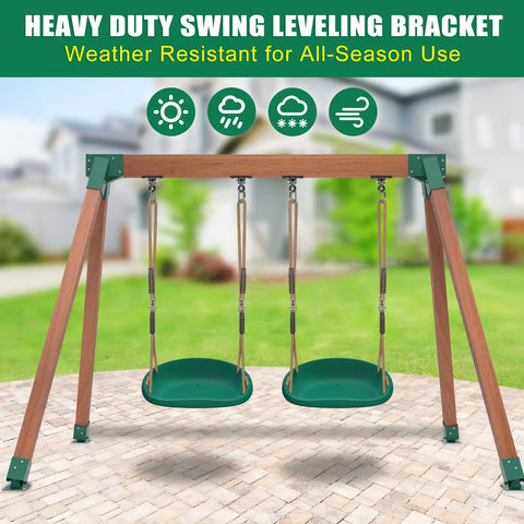 A Frame Swing Set Brackets Kit With Four Adjustable Base Brackets For Uneven Ground Heavy Duty Swingset Hardware For 4x4 Legs And 4x6 Beam DIY End Bracket System In Green