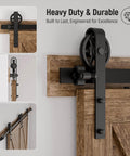Heavy Duty Sliding Barn Door Hardware Kit 13ft Double Rail Track System Carbon Steel With Frosted Black Finish, close-up view