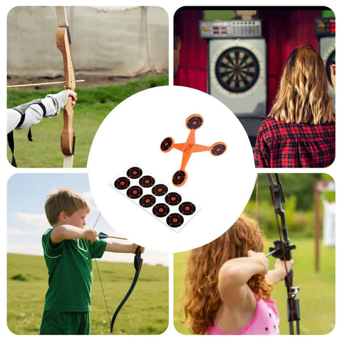 Heavy Duty Spinning Target With Thickened Roller For Indoor Outdoor Fun Includes 10 Paper Pellet Sheets Built Tough For Backyard Park Camping And Family Games shown with archery and dart games, highlighting versatility and use.