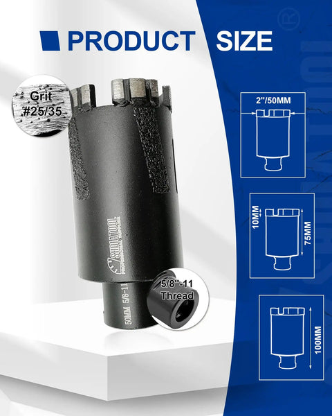 Pro Grade Diamond Core Drill Bit 2 Inch 50mm For Hard Stone Concrete Marble Granite Brick Dry Or Wet Hole Saw