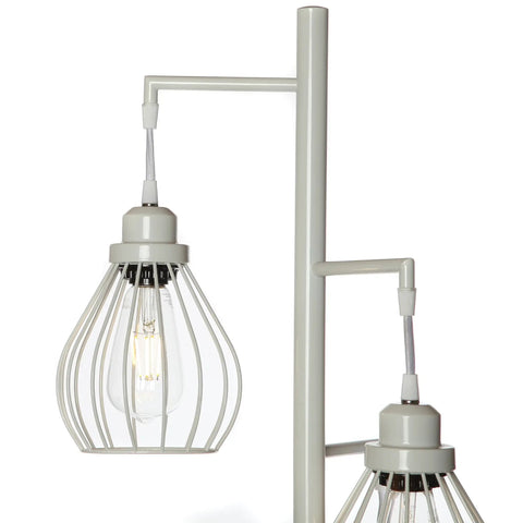 Teardrop Modern LED Floor Lamp With Three Cage Shades For Bedroom Office And Living Room Tall Industrial Standing Tree Lamp With Dope 2700K Warm Edison Bulbs And 550 Lumens Per Bulb Black