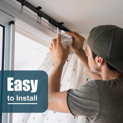 Flexible Bendable Ceiling Curtain Track System for Windows Bunk Beds Doors Showers RVs and Room Dividers No Drill Install Cut to Length 16.4 Feet Black installed on ceiling curtain track