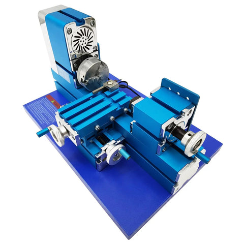 WYDDDARY Mini Metal Lathe Machine 3000RPM High-Speed Spindle With Three Jaw Chuck precision unit on blue base for hobbyist crafting.