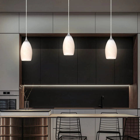 3 Pack Indoor Mini Hanging Kitchen Island Pendant Lights With 4.75 Inch Frosted Glass Shade In Brushed Nickel Finish