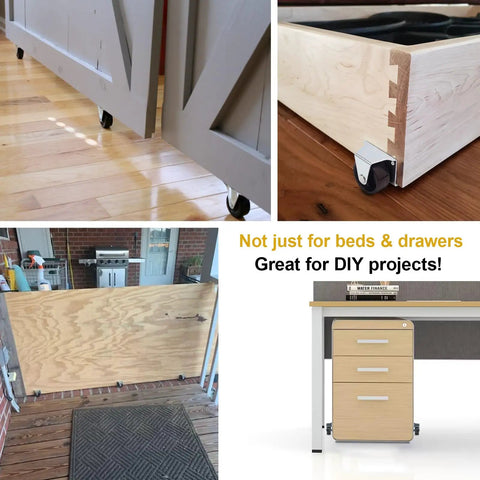2 Inch Low Profile Caster Wheels For Trundle Bed, Cabinet Roll Out Bed, And Drawer With Screws 4 Pack installed on furniture