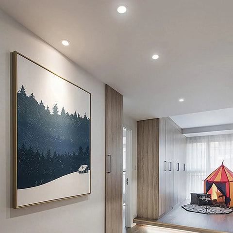20 Pack LED Recessed Downlights For Ceiling Retrofit Featuring Cold White Illumination And Hassle Free Setup illuminate modern hallway.