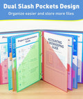 Open multicolor Two Pocket Binder Dividers With Eight Tabs For 3 Ring Binders showing dual slash pockets and guides