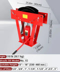 16 Ton Manual Hydraulic Pipe Bender With 45 Steel Frame For Copper And Metal Tubes Includes 8 Dies for professional bending, shown with measurements.
