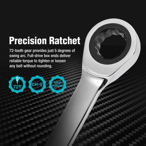 Close-up of 10Mm Extra Long Ratcheting Wrench Metric CR V Steel Built Beefy For Maximum Reach And Torque Durable Chrome Vanadium Tool