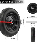 14.5 Inch Wheelbarrow Tire With 3.50-8 Flat Free Solid Wheel And Centered Hub shown with dimensions