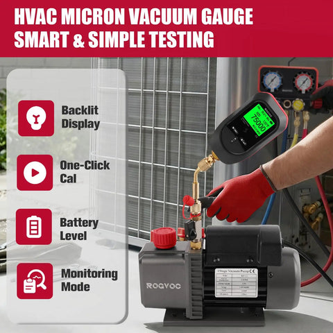 Digital Vacuum Gauge For HVAC And Refrigeration Pros, Micron Vacuum Gauge Tester With 11 Units, Real Time Pressure Readings During System Evacuation, Easy Readout For Tracking Vacuum Changes With A Vacuum Pump For Dehumidification on HVAC pump