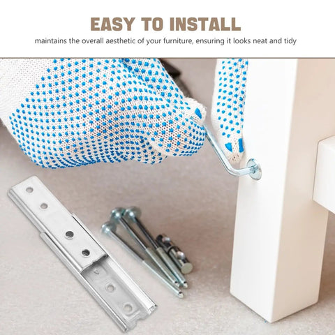 Person installing Heavy Duty Hidden Headboard Wall Mount Brackets For Sofa And Couch Sections With Solid Silver Metal Connectors.