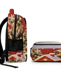 Red Winter Xmas Scene Printed Unisex Backpack Large Capacity Crafted From Durable Polyester With Breathable Panels, side view