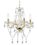 Antique Gold Crystal Chandelier 4 Light Modern Mini Pendant Style Lighting Fixture For Dining Room with clear crystal drops