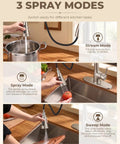 Vintage Kitchen Faucet With Pull Down Sprayer In Brushed Nickel Finish showcasing 3 spray modes for kitchen tasks.