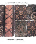Vintage Steampunk Gears Paper Kit With Embossed Textures For Junk Journals And Card Making, 6 styles with gears design.