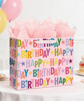 13 Inch Pink Happy Birthday Gift Bag With Colorful Lettering Design Card Tissue Paper And Sturdy Handles For Kids And Adults Birthday Parties