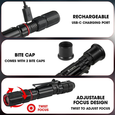 Rechargeable Pen Light 300 Lumen High Mode and 40 Lumen Low Mode EDC Pocket Flashlight with Clip IP67 Waterproof Type C Charging
